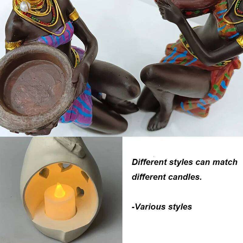 Candle Holder Candlesticks For Candles Resin Candleholder Statue Sculptures Dining Table Decorations Living Room African Women H260310