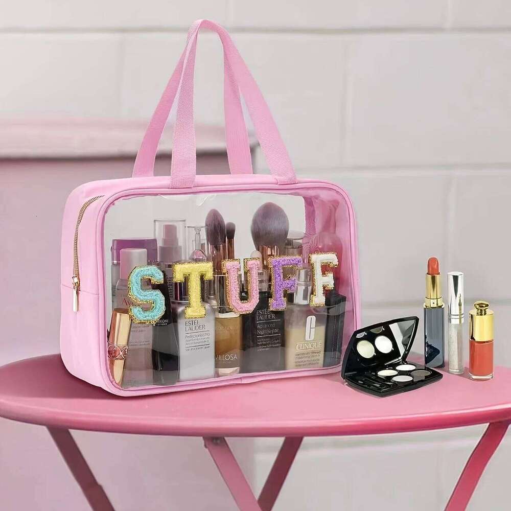 Toiletry Storage Large Capacity Travel Organizers, Chenille Letter Cosmetic Bags, Transparent Makeup Pouches XJ260310