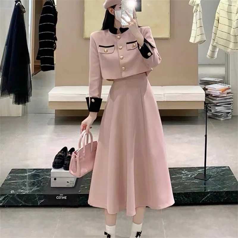 Spring and Autumn Fashion Set for Women Xiaoxiangfeng Two piece set of socialite temperament Short coat half body long skirtT260310
