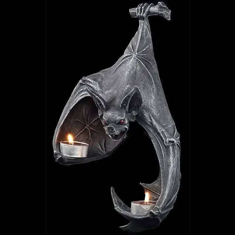 Wall Tea Set Bat Statue Hanging Candlestick Garden Home Halloween Decoration H260310