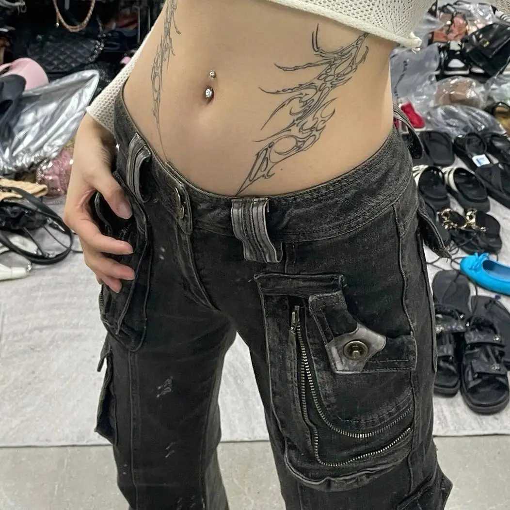 American Retro Y2K Jeans Baggy Women Streetwear Aesthetic Denim Trousers Harajuku Vintage 2000s Trashy Cargo Pants Pantalones M260310