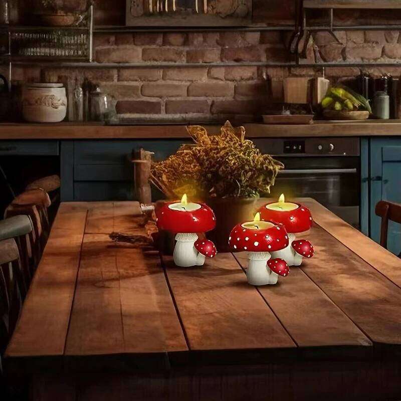 Enchanted Mushroom Candle Holder,Hand-Painted Resin Decor,Candlestick Base,Whimsical TableCenterpiece for Bedroom and LivingRoom H260310