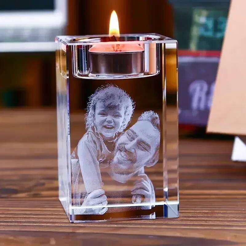 2D Custom Personalized Candle Holder Engraved Clear Crystal Candlestick with Picture Text Home Decor Birthday Christmas Gifts H260310