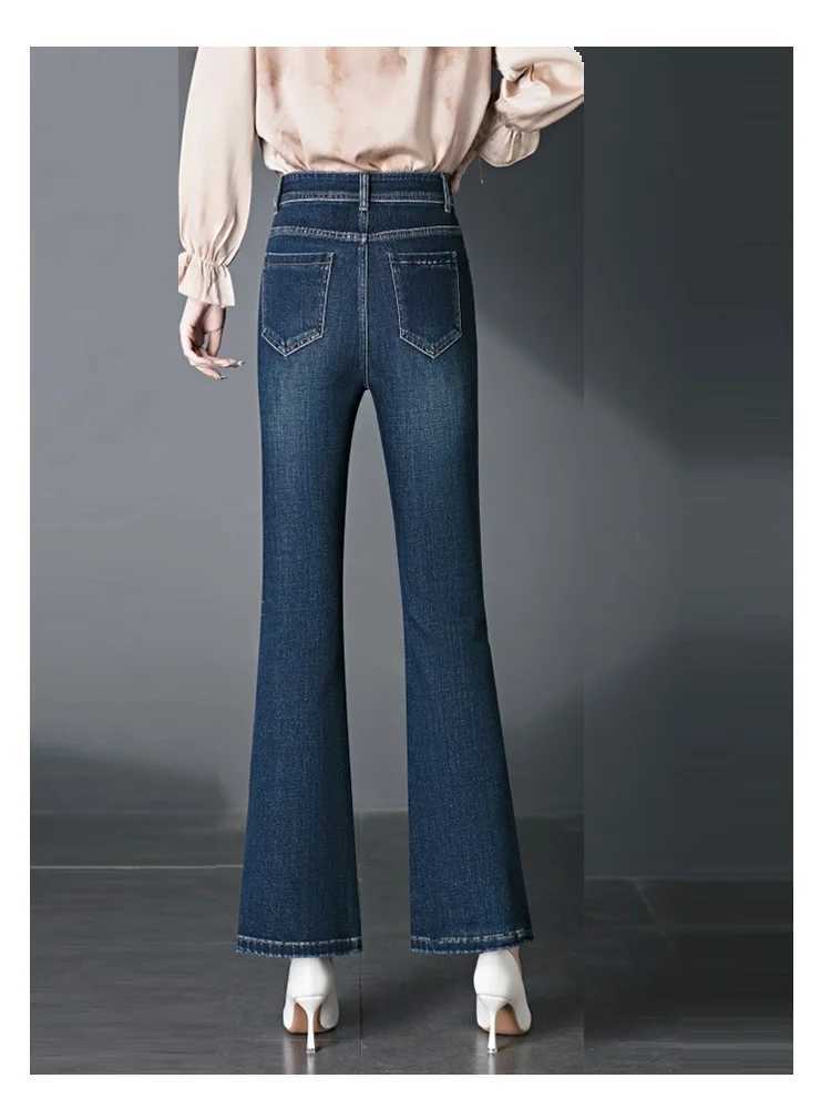 2026 Womens Spring/Summer New High Waist Micro Horn Jeans Embroidered Hot Stretch Mom Fashion Casual Pants M260310