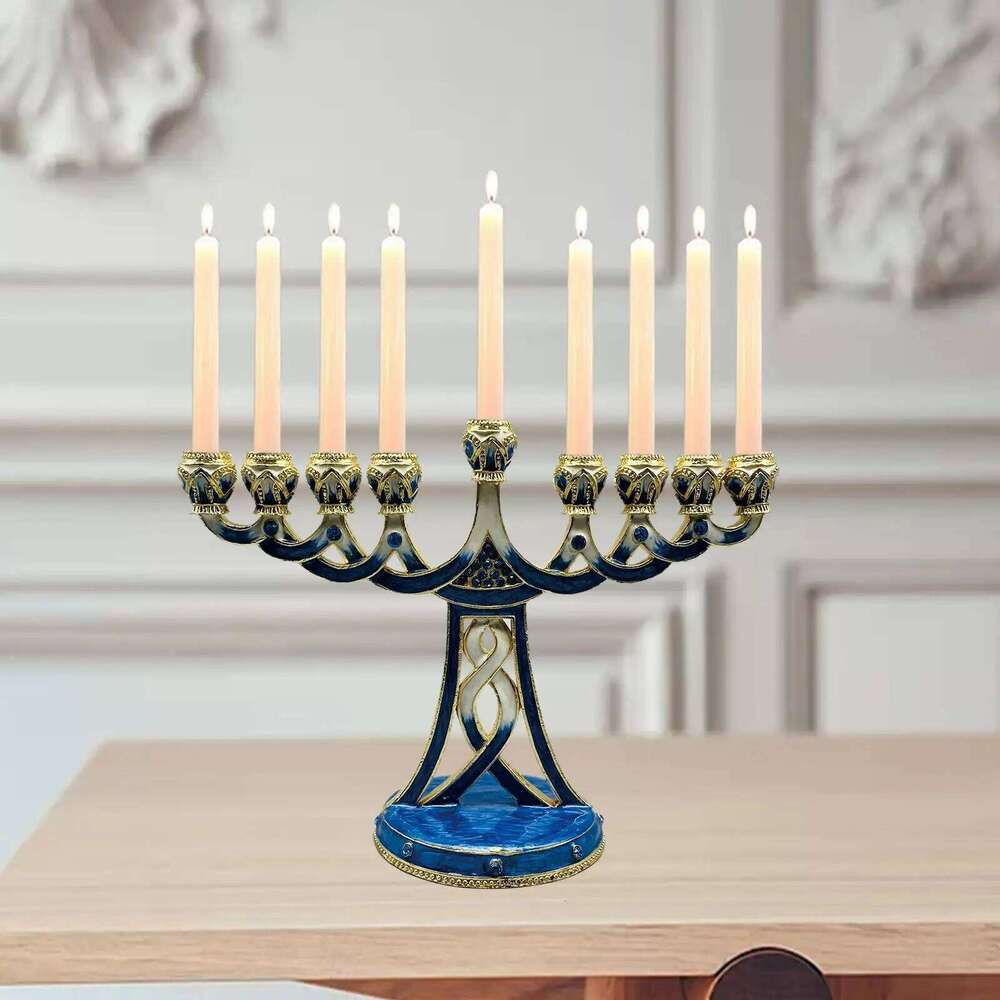 Antique Alloy Menorah Candelabrum 9 Branch Candlestick Candle Holder for Home Table Decor and Altar Display H260310