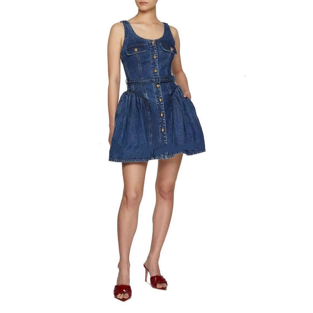 2026 designer fashion celebrity style elegant denim short skirt with shoulder straps, sleeveless waistband, and fluffy skirt