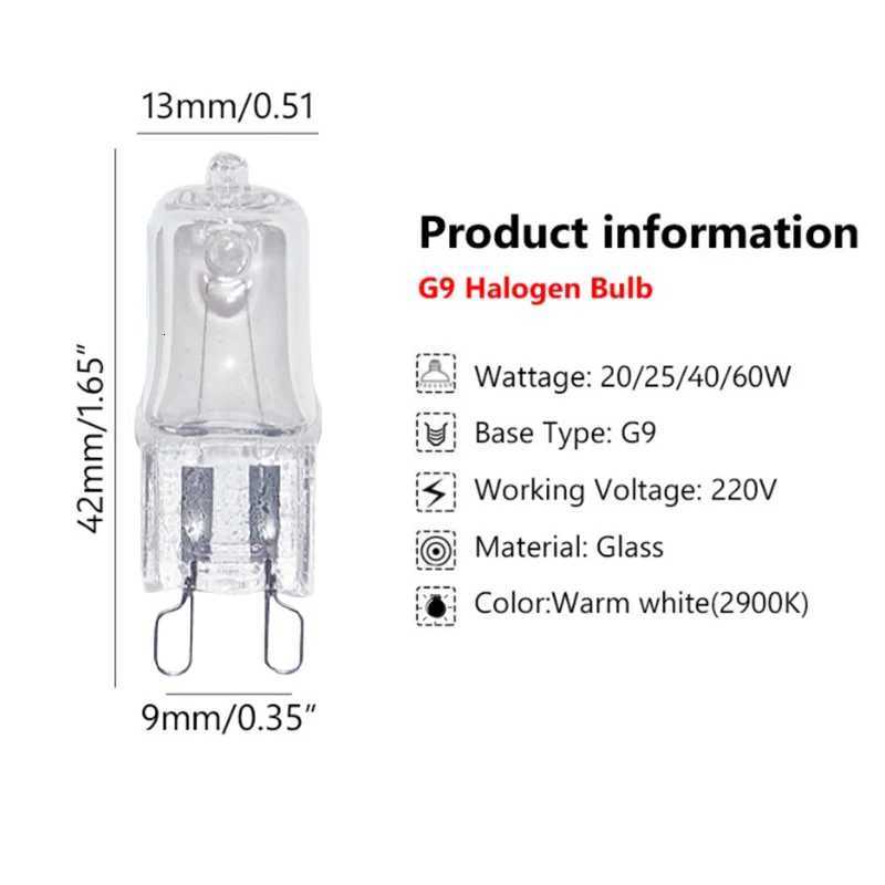 10 Pcs Oven Light Bulbs G9 Halogen High Temperature Light Bulbs Steamer Light 25w 28w 40w 60w Long Life Oven Light Bulbs H260310