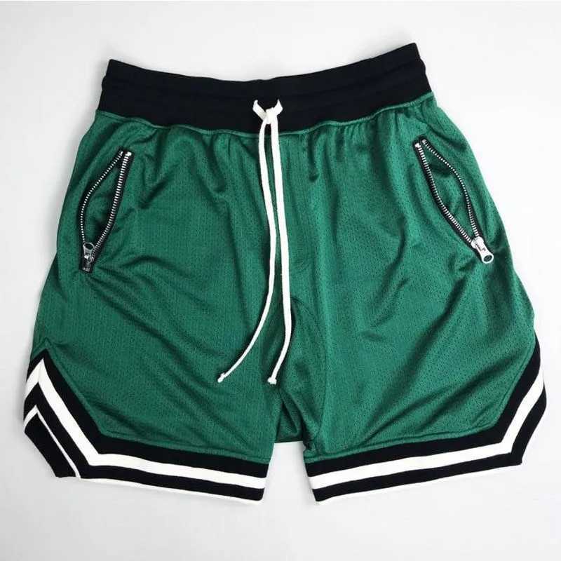 Mens zippered pocket drawstring shorts sportswear breathable quick drying comfortable loose fitting color matching shorts N260310