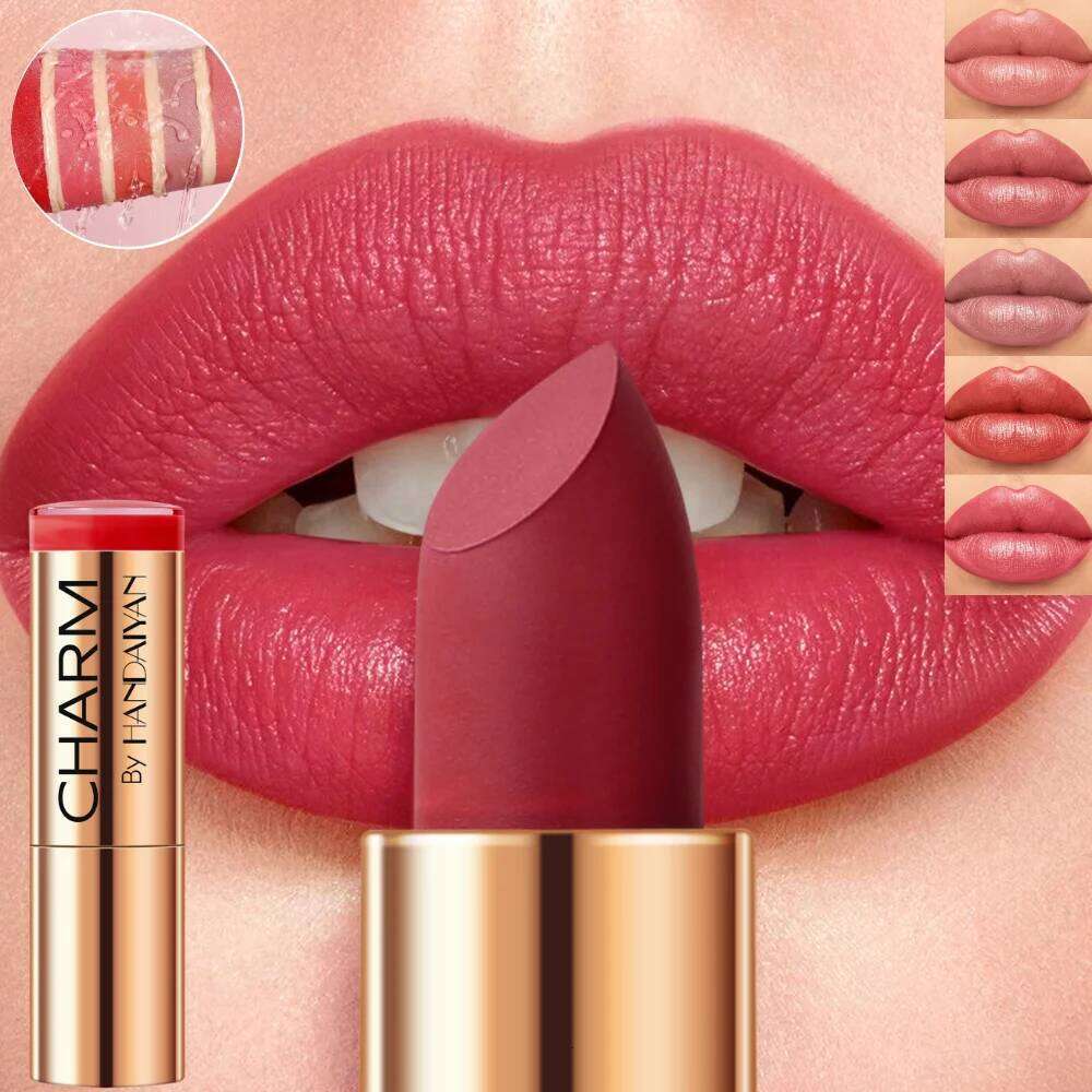 HANDAIYAN 8-Color Golden Tube Evenly Covers Lip Color Waterproof, Easy to Apply Moisturizing Lipstick Z260310