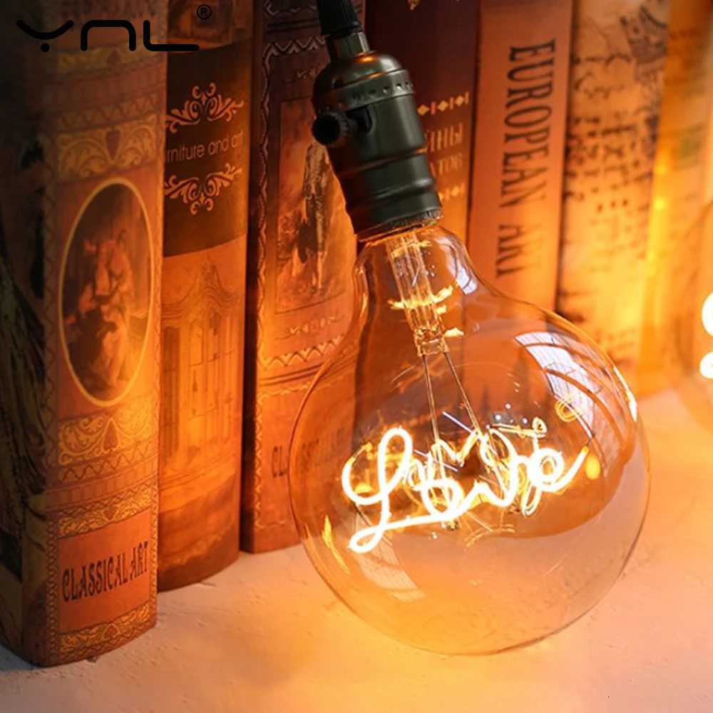 Retro Edison Light Bulb E27 220V G125 Love Lamp Vintage Edison Bulb Lamp Incandescent Decora Indoor Holiday Wedding Party Light H260310