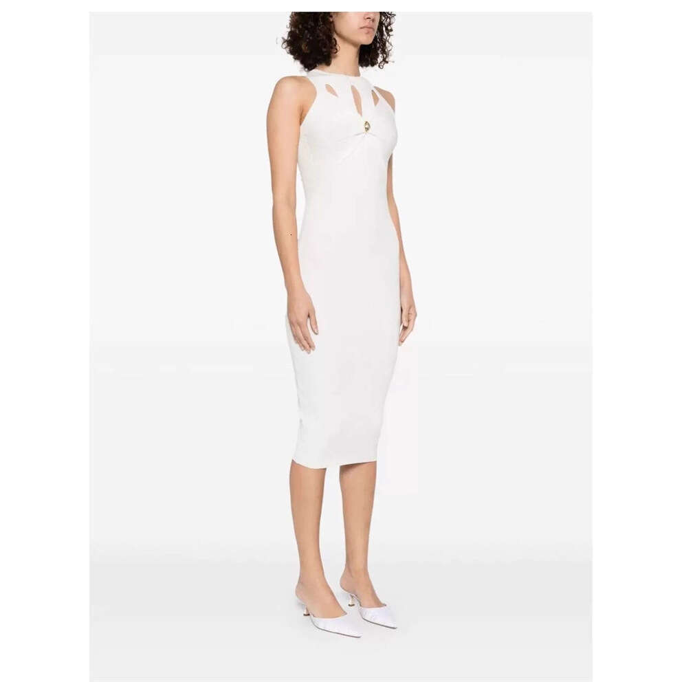 2026 new European and American niche sexy queen casual style sleeveless twist button vertical stripe slim knit long skirt