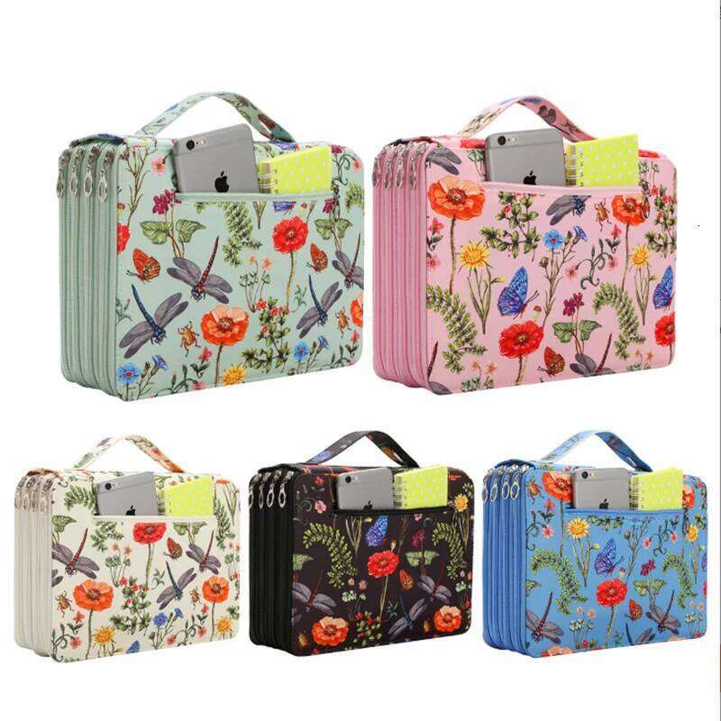 Vibrant Floral Case 200/250/300 Hole Design, Durable Fabric Storage Bag, Suitable for Pencils, Markers, Scissors - Office Dragonfly 26Y0310