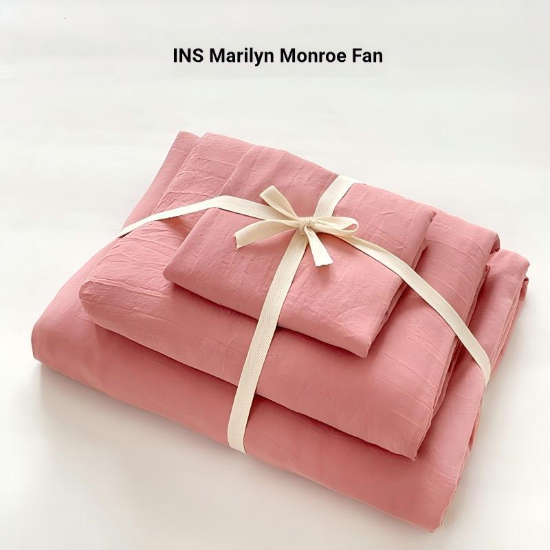 INS solid color washed cotton four-piece bedding cover, bed sheet, student dormitory three-piece set, homestay single duvet cover supplies