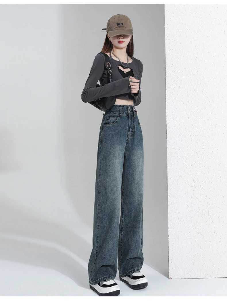 New Woman Korean Double BuCKle Design Jeans Female Winter Snow Warm THermal Plush Pants Popular High Waist Denim Trousers M260310