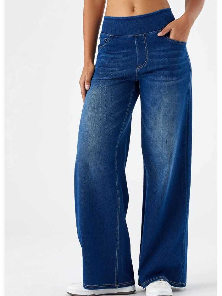 Women Jeans Denim Pant Wide Leg Long Pants Y2k Streetwear Elastic Waist Straight Trousers Elegant Mom Jeans Temperament Casual M260310