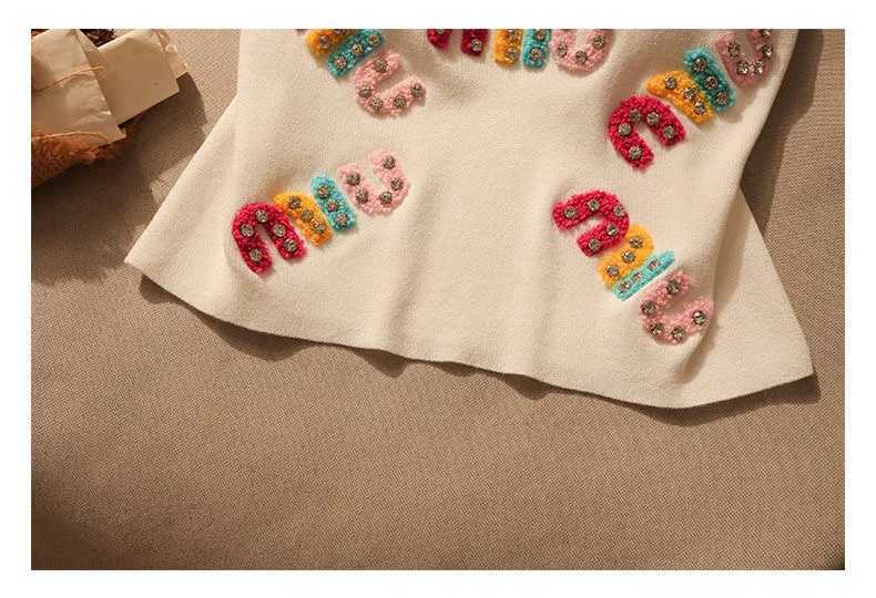 Spring And Summer New Diamond Embroidery Letter Casual Round Neck Loose Womens Sleeveless KnittedVest Fashion Short T-ShirtT260310