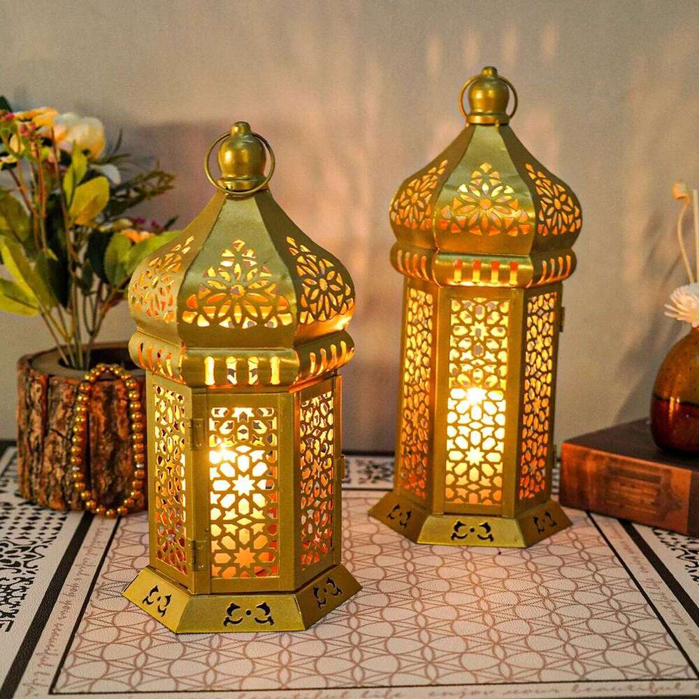 1PC Metal Morocco Lantern Holder, Elegant Home Cutout Wrought Iron Wind Lamp Candle Holder Tabletop Crafts H260310