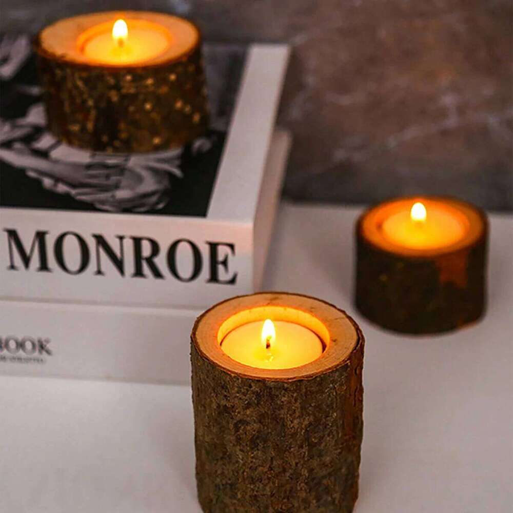 Three wooden tea lamp holders of different sizes, suitable for wedding, birthday, desktop center decoration, home decoration H260310