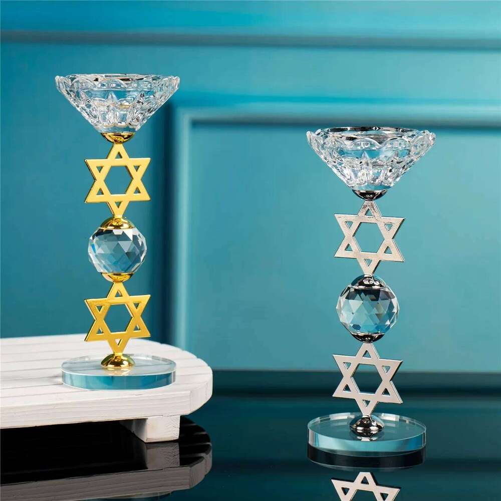 Star of David Hanukkah Crystal Holders Elegant Tealight Stick Holder for Jewish Party Wedding Gift Candle Menorah H260310