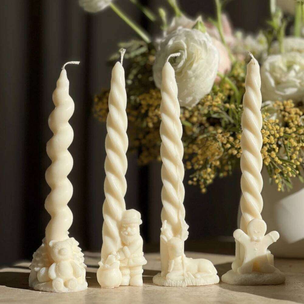 Christmas Pillar Candle Silicone Taper Column DIY Deer Santa Gingerbread Man Bear Gypsum Resin Mold Party Candlestick Decor H260310