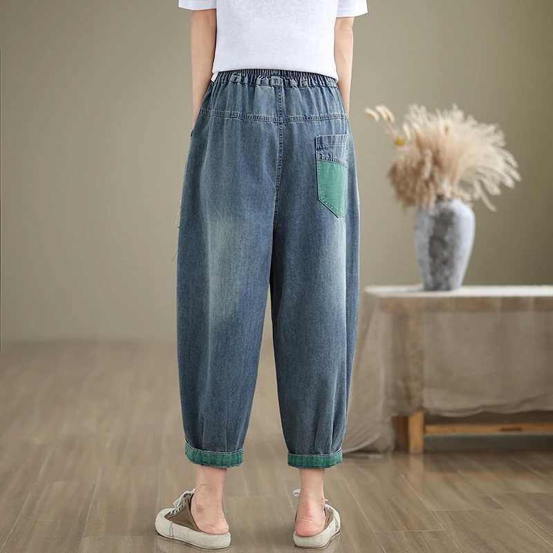 Plus Size Denim Jeans For Women 2024 Autumn New Arrivals High Elastic Waist Embroidery Streetwear Harem Pants Women Hot Sale M260310