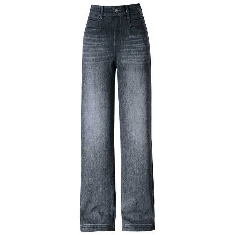 2025 Womens Spring and Autumn New High Waist Straight Leg Jeans Boutique Loose and Elegant Drop Feel Casual Pants M260310