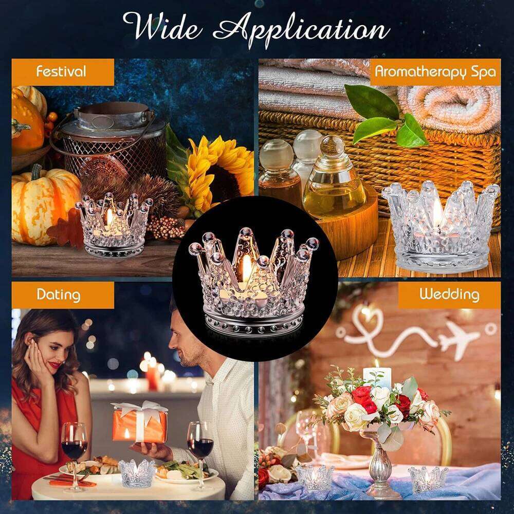 Tealight Glass Crown Holder, Crystal Votive Candle Stand for Dining Table Centerpiece Home Decor Wedding H260310