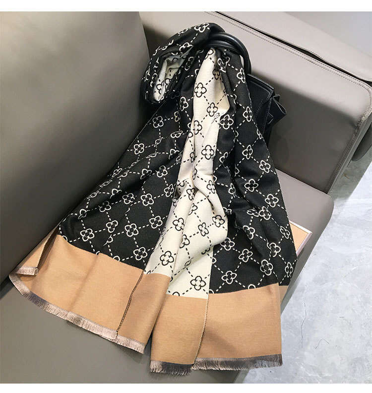 Autumn/Winter Double-Sided Four-Leaf Flower Imitation Cashmere Scarf For Women, Air-Conditioning Shawl, Student Warm Neck Warmer, High-End Elegance