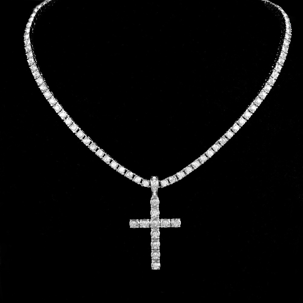 2026 New Designer Luxury Brand Hot Selling Hip Hop Cross Necklace Pendant With Full Diamond 4mm Tennis Chain Fashion Men's Personalized Jewelry