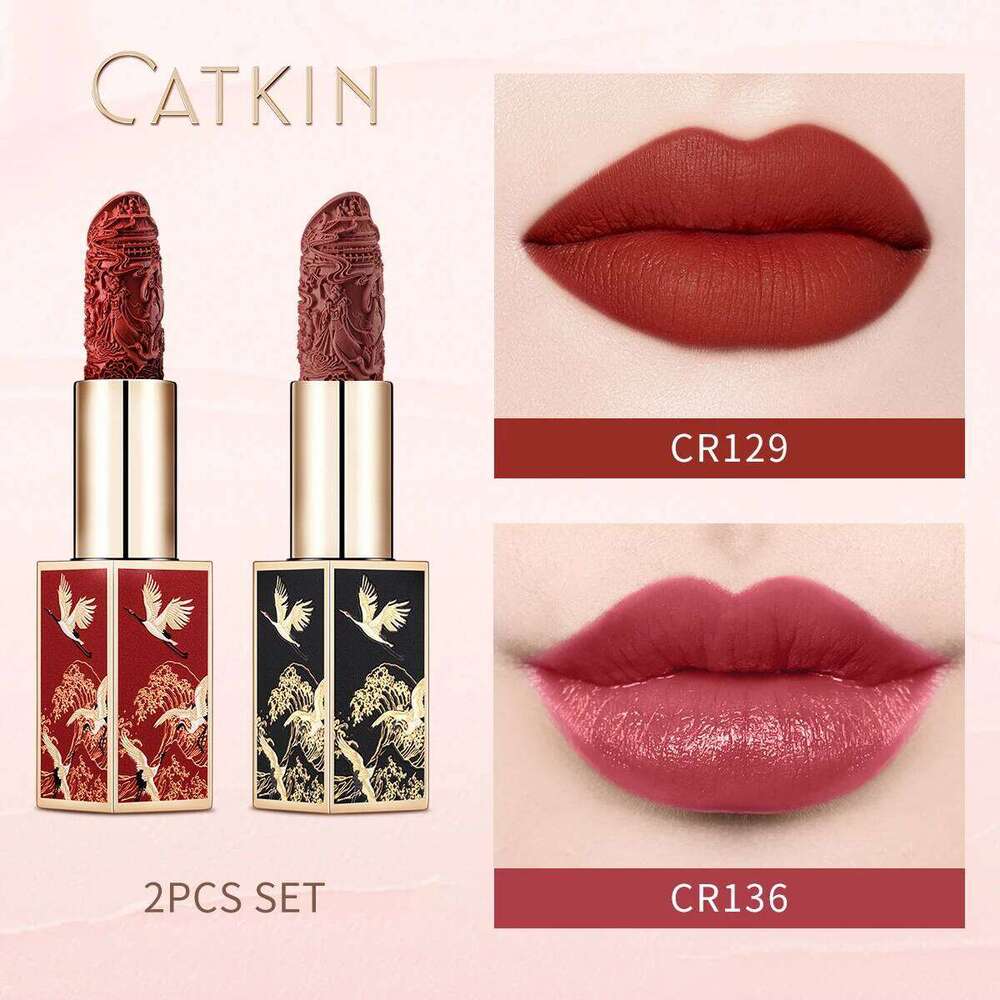 2PCS CATKIN Matte Lipstick Set Long Lasting for 24HLightweight Soft and Ultra Hydrating Lipsticks Infused with Vitamin E Z260310