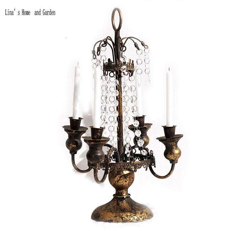 4 arms antique vintage golden metal candle holder crystal candelabra H260310