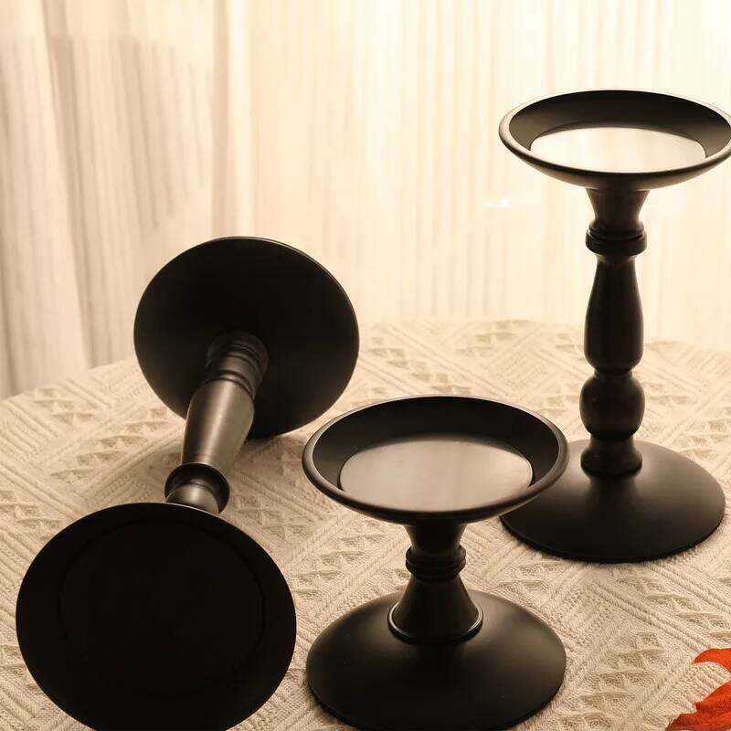 Steel Black Holders American Retro Candlestick Table Decoration Roman Pillar Candle Stand H260310