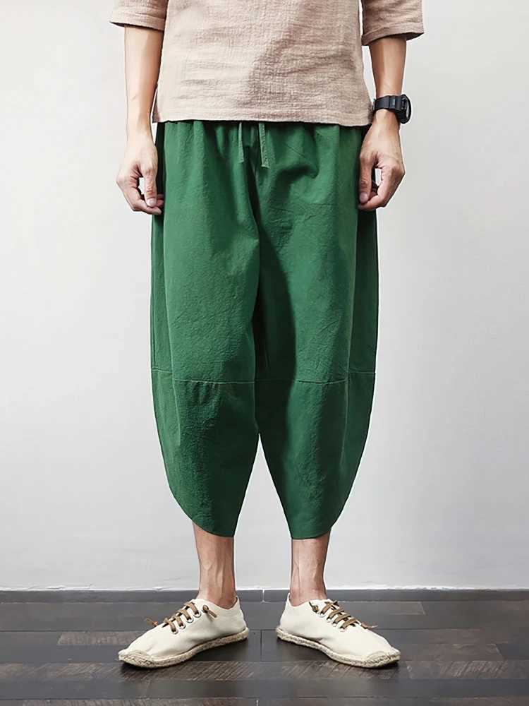 Beach Summer Cotton Linen Cargo Shorts Men Baggy Wide leg Casual Capris Pants Male Sport Running Shorts 2025 Harem Trousers N260310