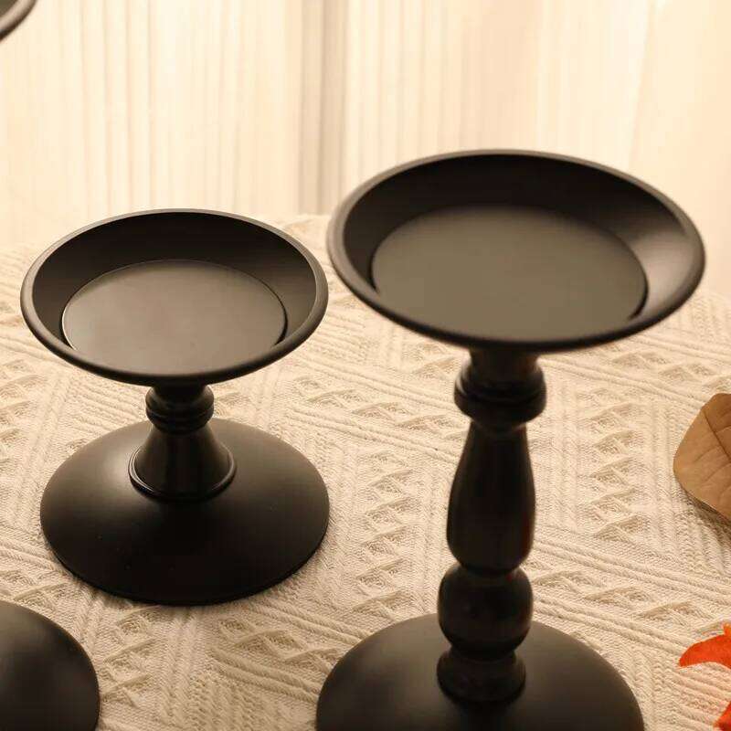 Steel Black Holders American Retro Candlestick Table Decoration Roman Pillar Candle Stand H260310