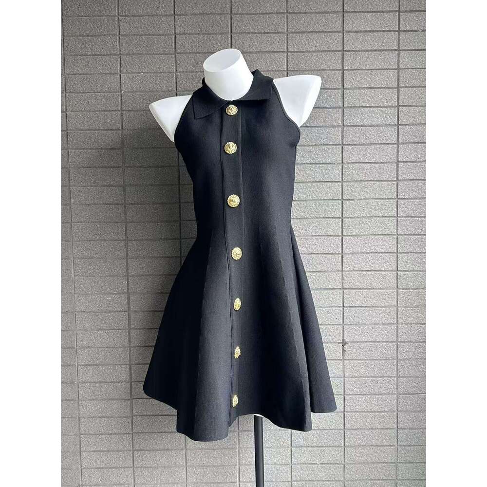 2026 new spring and summer French sleeveless elegant style lapel waist A-line dress for children