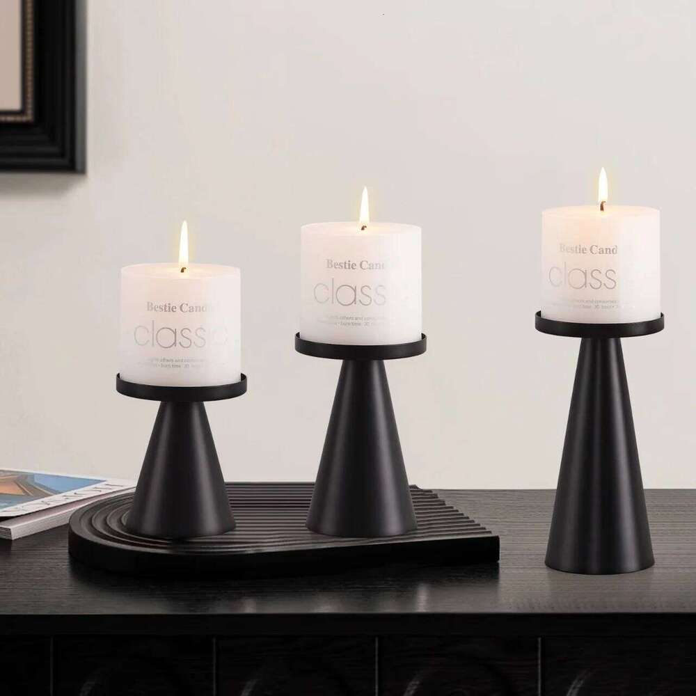 3pcs Copper-Plated Tea Light Candlestick Set for Wedding Home Decoration Table Black Candle Holder H260310