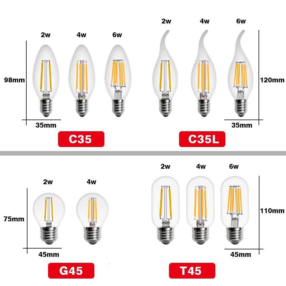 2Pcs/Lot E27 E14 Retro LED Edison Bulb 220V LED Filament Bulb Lamp For Home G45 A60 ST64 G80 G95 Vintage Candle Light Glass Bulb H260310