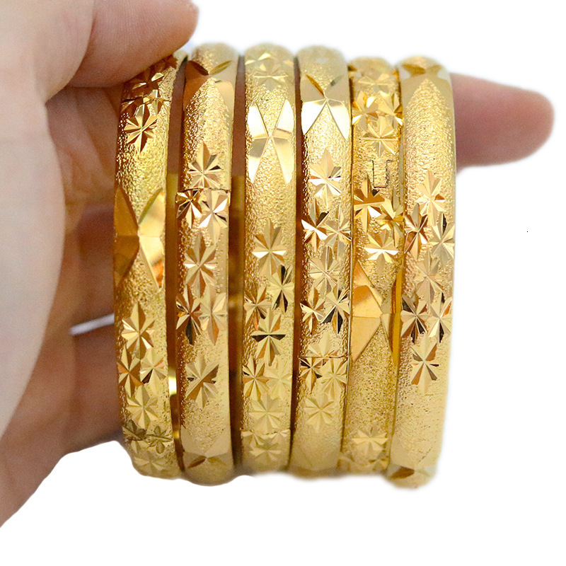 Wholesale Dubai Gold Bangles For Women Men18k Gold Color Wide 6MM Bracelets African/European/Ethiopia Jewelry Bangles 260107