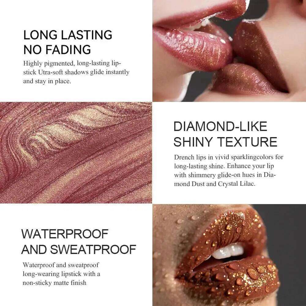 Iridescent Metallic Lipstick Pearl Enhanced Color Change Waterproof Volumizing Gloss Moisture Lock Non Transfer Z260310