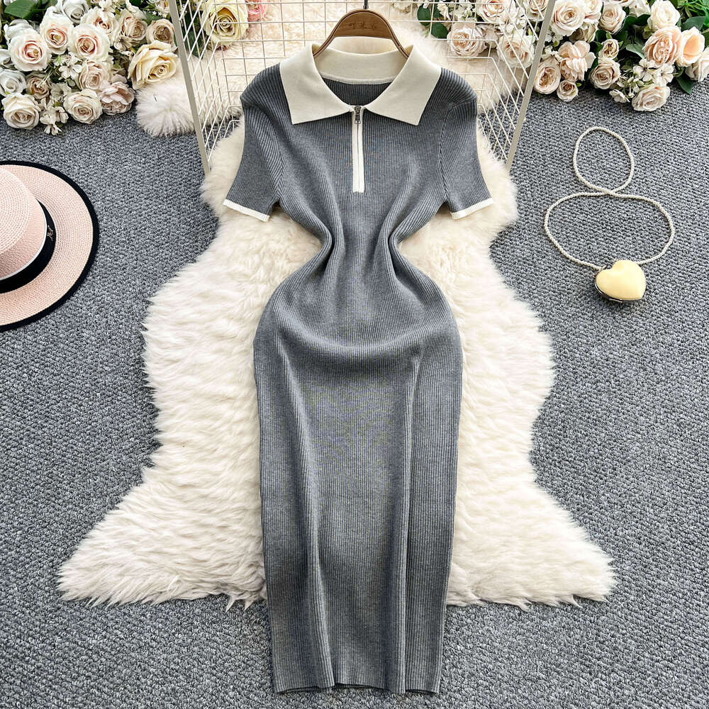 2026 Designer's New Half Zipper High Collar Knitted Dress with Goddess Style Elegant Slimming