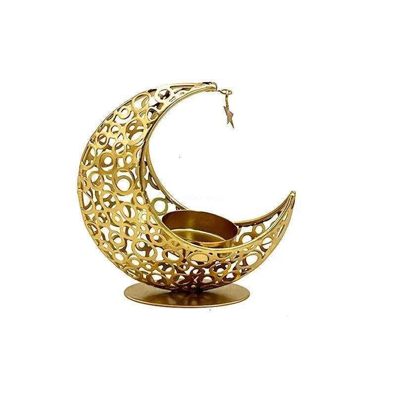 11.2CM Light Luxury Crescent Star Moon Black Gold Metal Holder Modern Romantic Wedding Christmas Candle Cup H260310