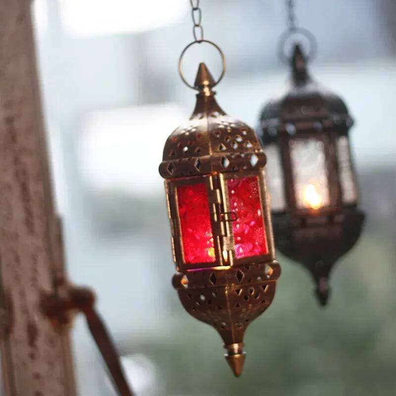European Iron Hanging Candlesticks Glass Ornaments Creative Wedding Home Morocco Candle Holders H260310