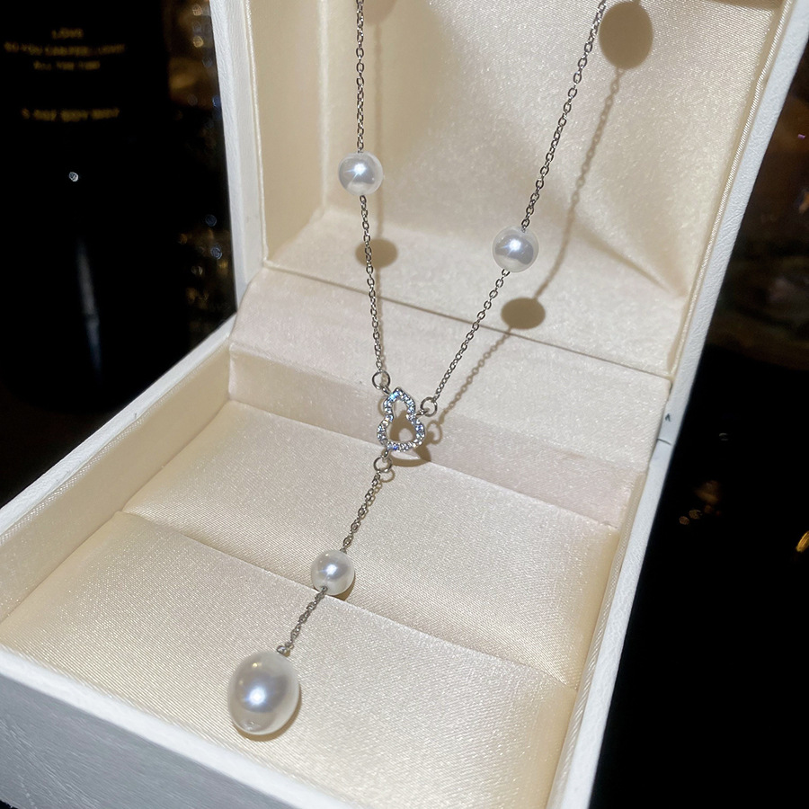 French-style zircon gourd pearl necklace, simple and fashionable, suitable for daily commuting, versatile collarbone chain with a unique design, niche - view 7