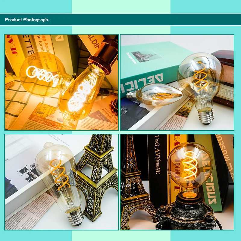 10pcs Vintage LED Edison Bulb E27 E14 4W AC 220W Dimmable C35 A60 ST64 G95 Spiral Filament Light Bulb Retro Lamp Indoor Decor H260310