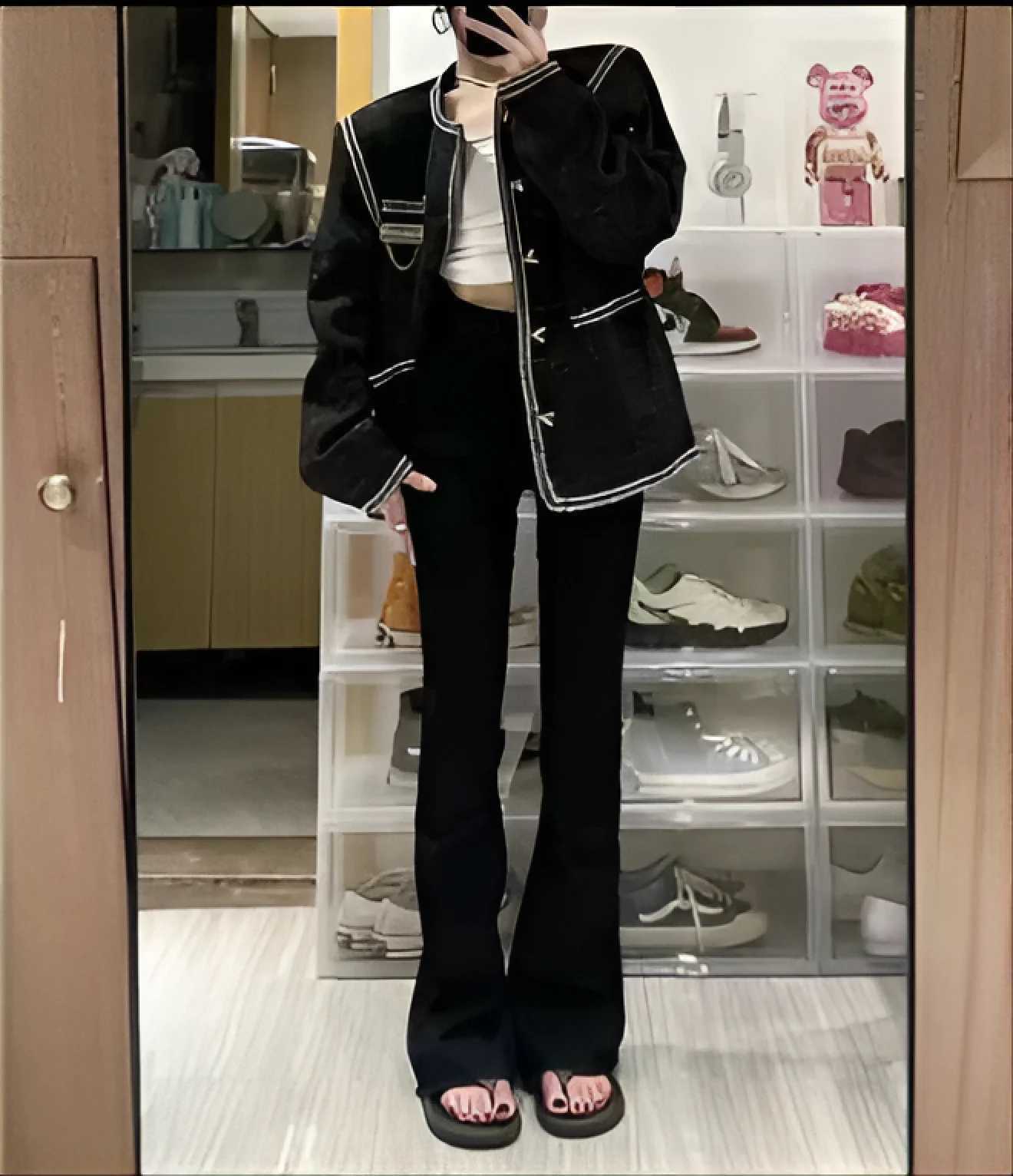 Bootcut Jeans Woman Punk Women Lapel Straight Travel Millennium Ladise Denim Fabric Paneled Geometric Texture Boho Folded Ladies M260310