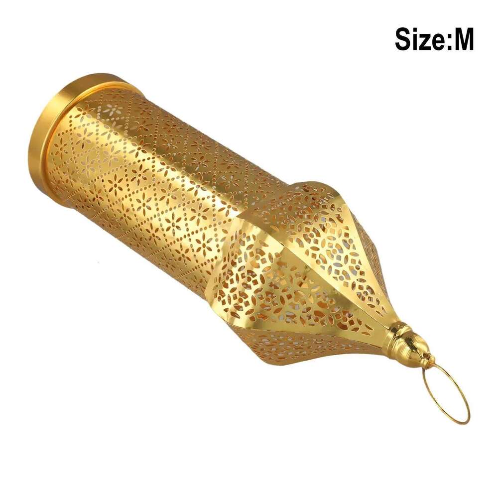 Moroccan Golden Hollow Iron Lantern Ramadan Home Decor Light Ornaments Hanging Lamps Outdoor Yard Garden Art Decoration Hot Sale H260310