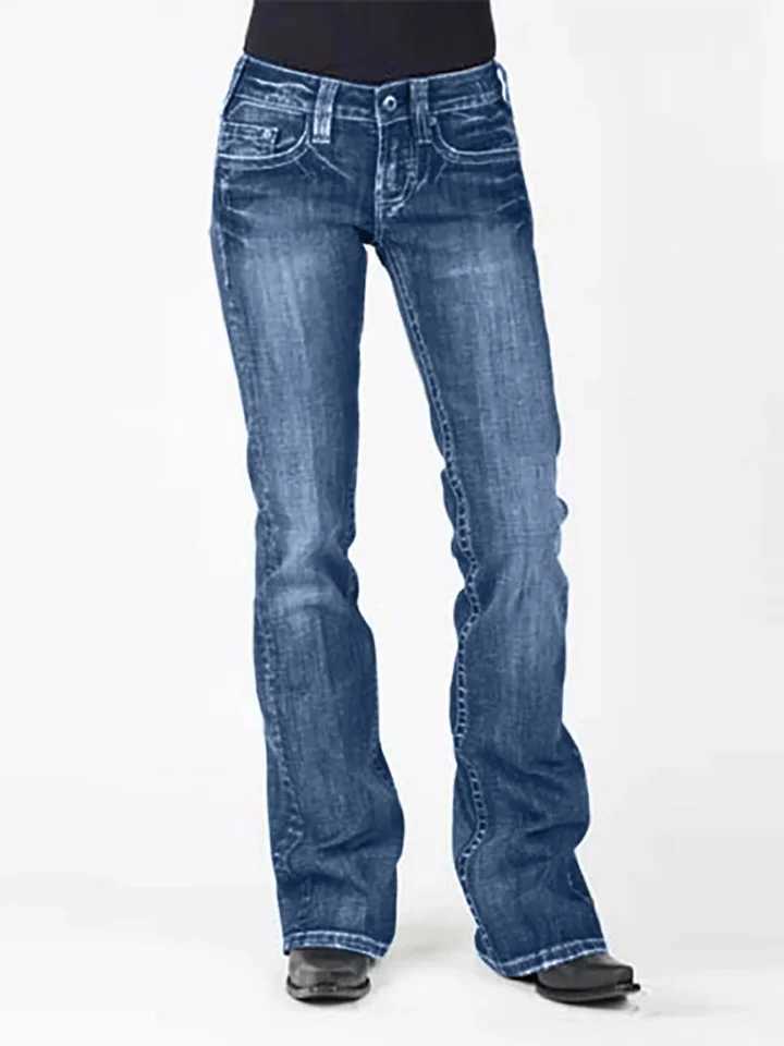 American retro mid waist flared slim fit elastic jeans for women M260310