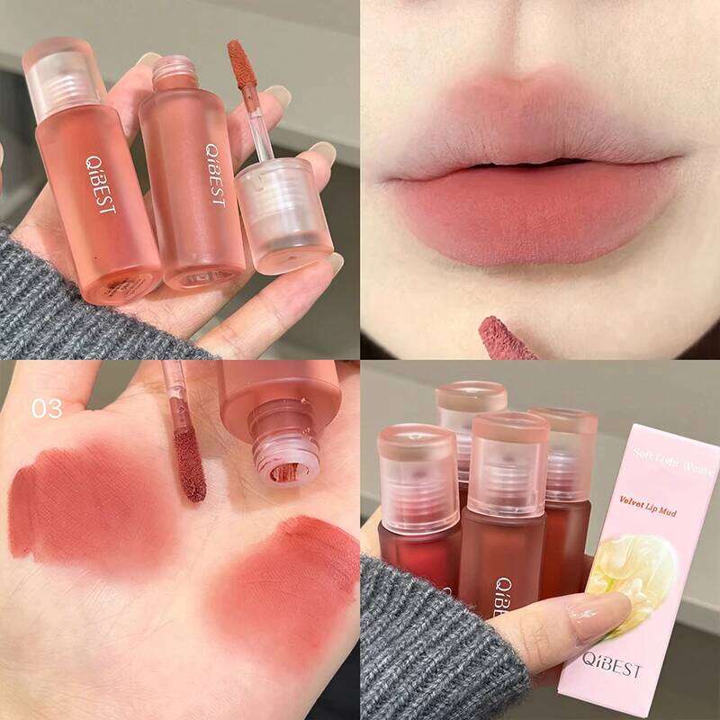 QIBEST Matte Glaze Nude Velvet Durable Gloss Sexy Red Liquid Lipstick Makeup Waterproof Lasting Lip Mud Cosmetics Z260310