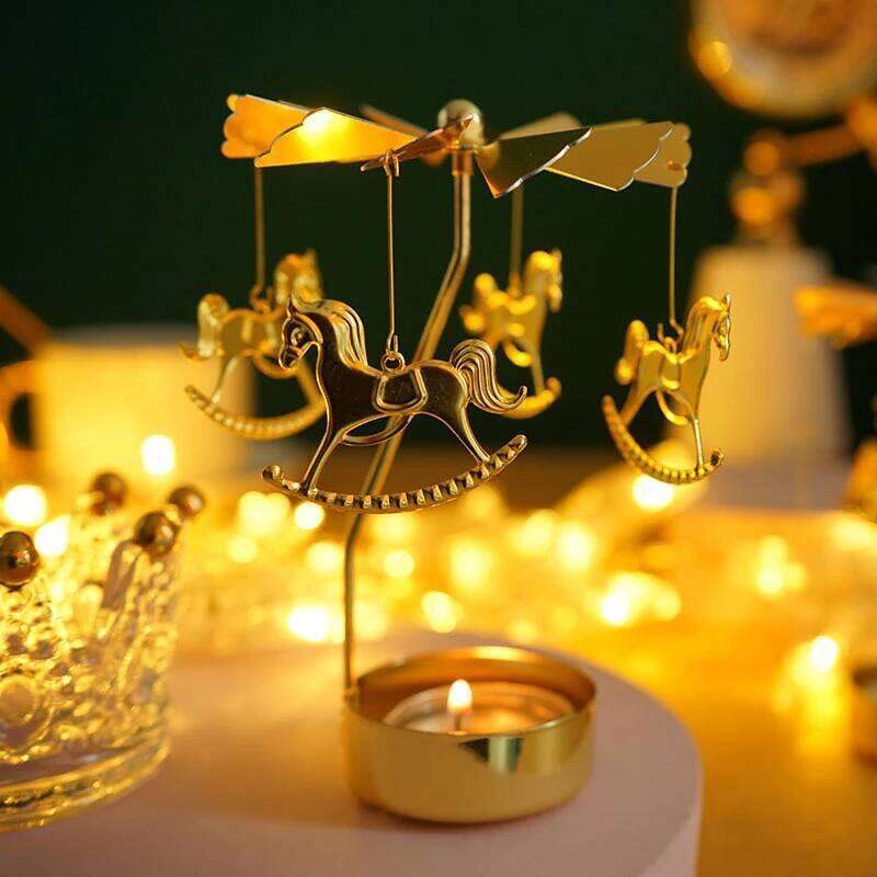 Creative Golden Rotating Candle Holder Carousel Tea Light Cup Standing Lamp Rack Gift Wedding Christmas Party Home Decorations H260310
