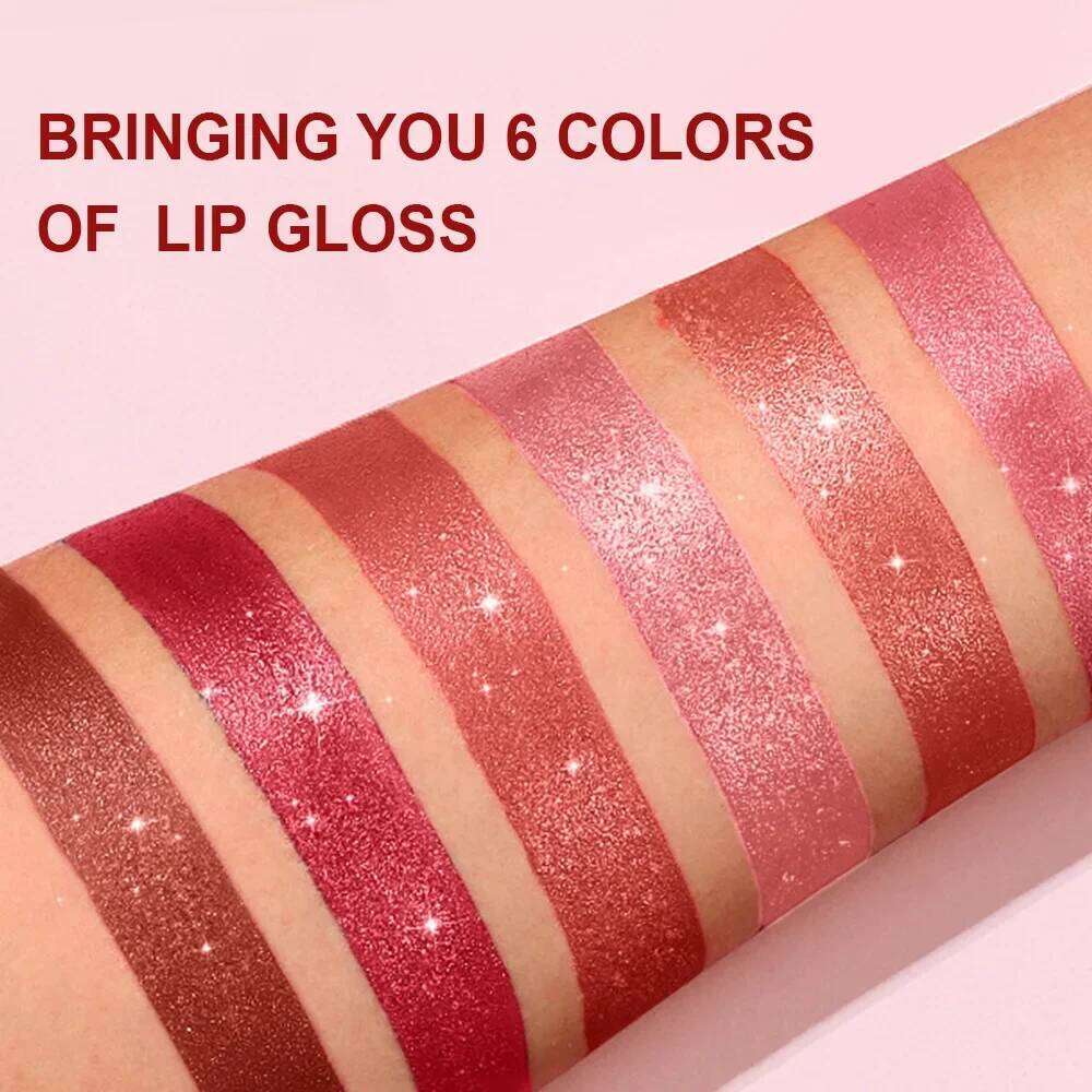 Pink Brown Metallic Glitter Lipstick - Long-Lasting Waterproof Shimmery Pearl Sparkling Lip Gloss Luxurious Makeup Z260310